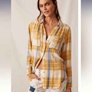 Anthropologie Pilcro buttery yellow plaid button down XS